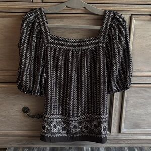 Ann Taylor Black and White Square-Neck Peasant Top